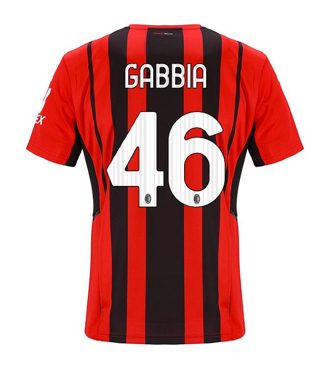 2021/22 AC Milan Home Kit Soccer Jersey with GABBIA 46 printing